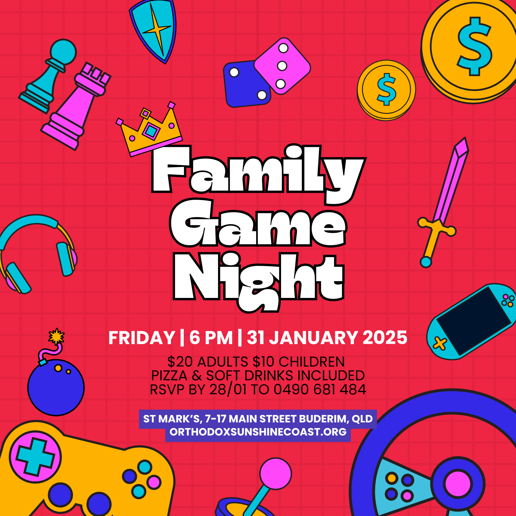 Purple and White Modern Playful Illustrative Fun Game Night Invitation